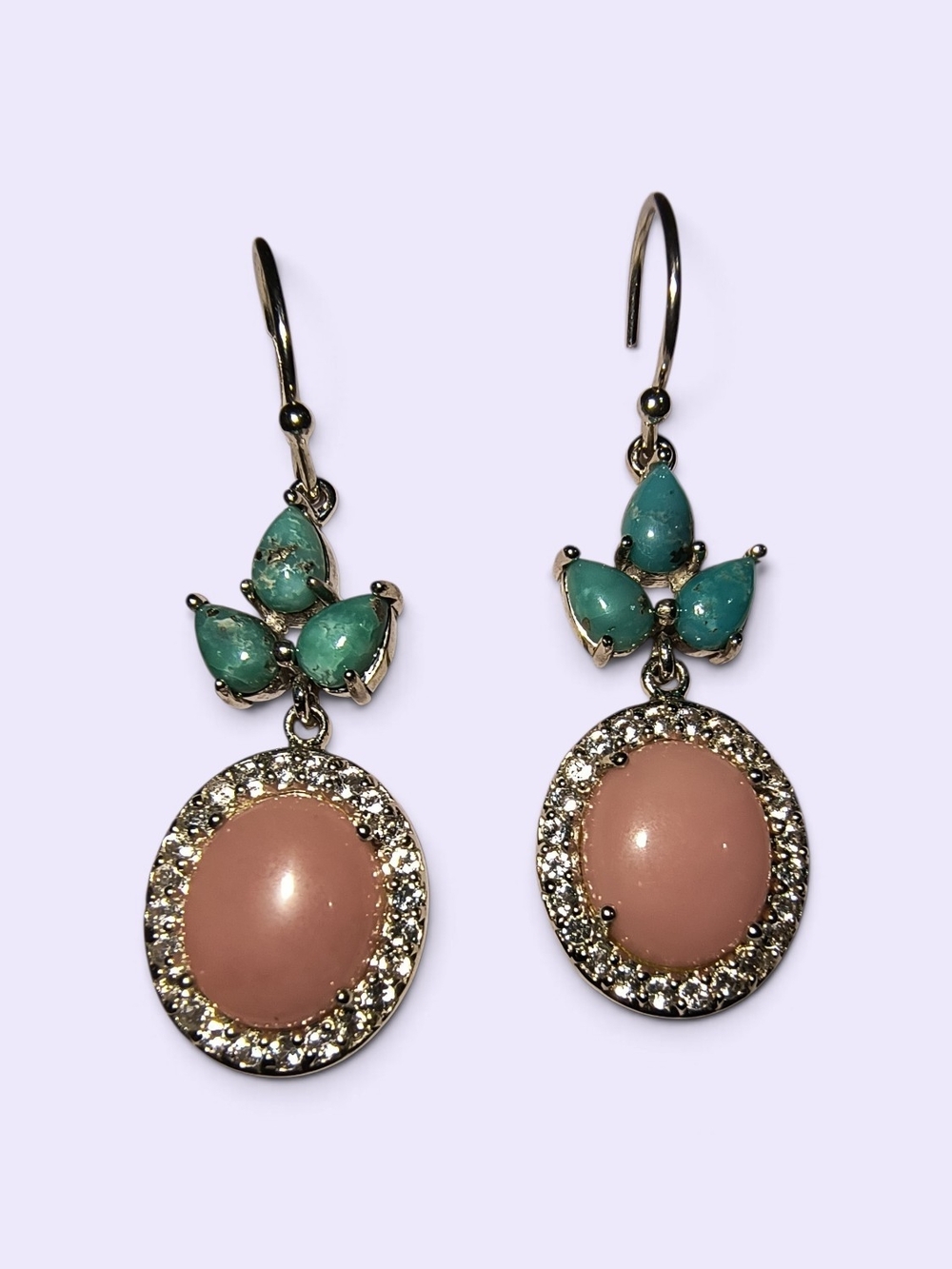 Guava Quartz And Campo Frio Turquoise Sterling Silver Earrings With White Topaz